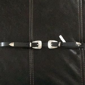 Black skinny double buckle belt